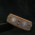 Collar Aztec gris de cuero para perros