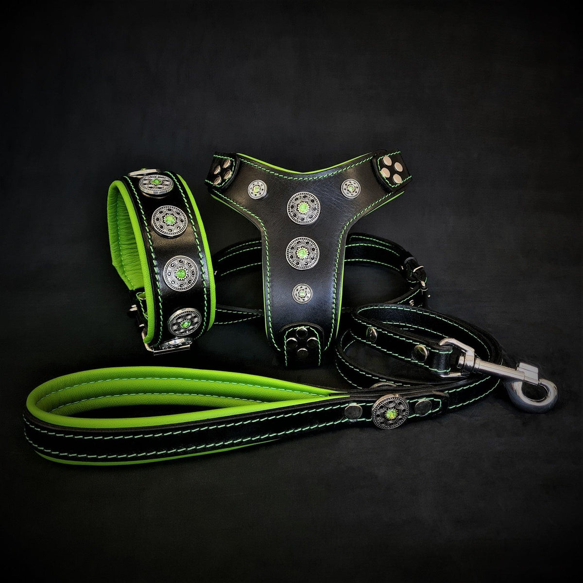 Set Bijou verde: collar, arnés y correa